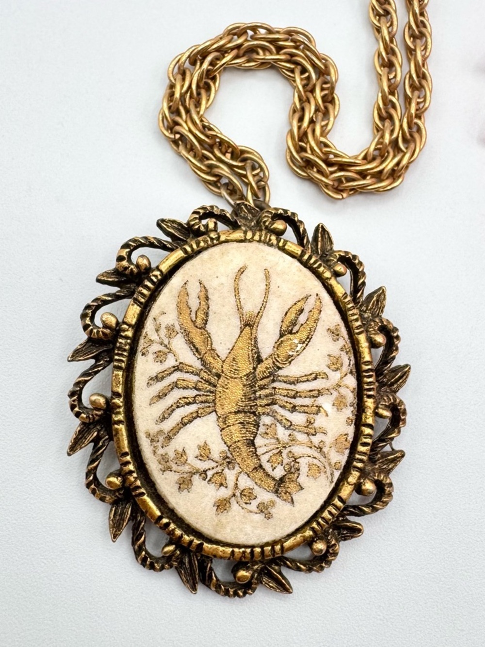 Vintage Lobster Sea Crustacean Framed Pendant Necklace Curiosity Cabinet Style